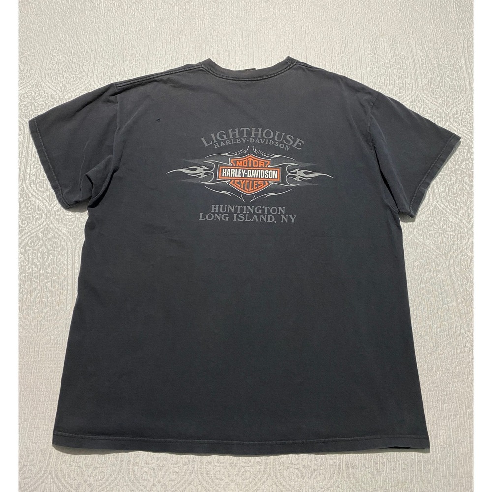 Harley Davidson T Shirt Mens XL Black Lighthouse Long Island Freedom Good Times